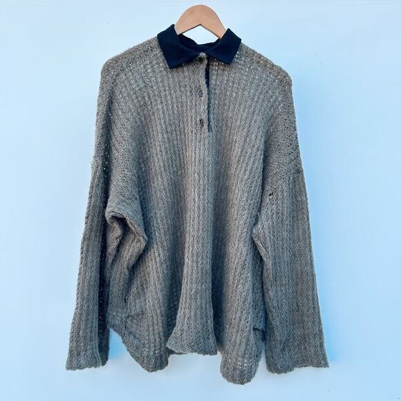 Vintage Todd Oldham Congovid Alpaca Wool Chunky Knit Sweater Brown Collar - Picture 3 of 9